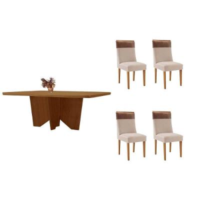 Sala de Jantar Nevada 4 Lugares Tampo MDF Bordas Arredondadas Amadeirado 120x80cm Móveis Rufato