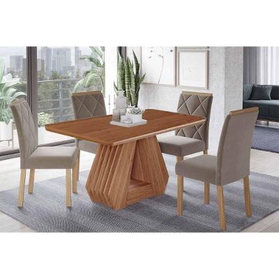 Sala de Jantar Mesa Ágata 4 Lugares Tampo MDF Madeirado com Cadeiras Suede 130X80CM Cimol Móveis
