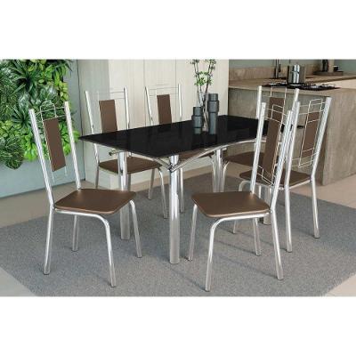 Sala de Jantar Elba 6 Lugares Tampo em Vidro Base Cromada 160CM Marrom Kappesberg
