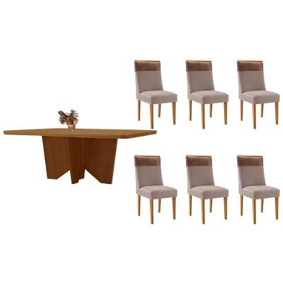 Sala de Jantar Nevada 6 Lugares Tampo MDF Bordas Arredondadas Amadeirado 180X90CM Móveis Rufato