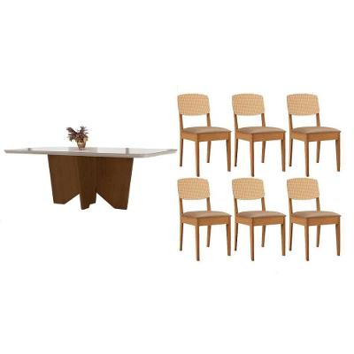 Sala de Jantar Mesa Nevada Curvo 6 Lugares Tampo em MDF 180CM Móveis Rufato