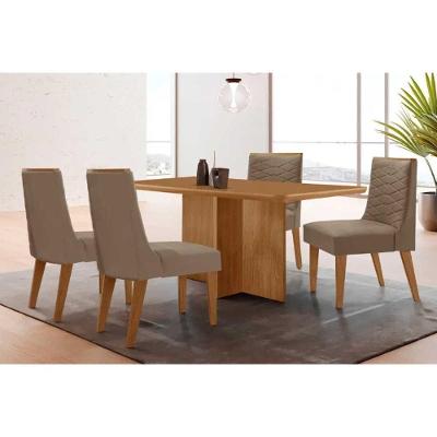 Sala de Jantar Mesa Berlim Curvo 4 Lugares Tampo em MDF com Cadeiras Suede Capuccino 120CM Móveis