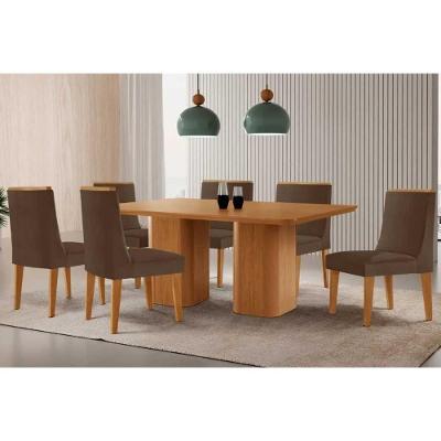 Sala de Jantar Maldivas 6 Lugares Tampo MDF Canto Curvo Amadeirado 180x90cm Móveis Rufato