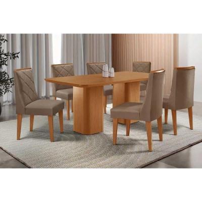 Sala de Jantar Maldivas e Pietá 6 Lugares Tampo MDF Canto Curvo Suede Capuccino 180X90CM Móveis