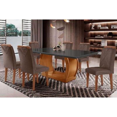 Sala de Jantar Jade Curvo 6 Lugares Tampo MDF Cadeiras Estofadas Capuccino 180CM Móveis Rufato