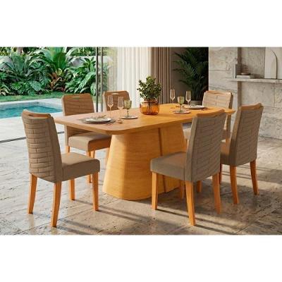 Conjunto Jantar Ryze 6 Lugares Tampo MDF Cadeiras Estofadas Cedro 170CM DJ Móveis