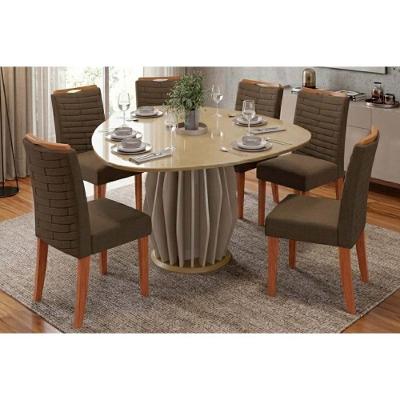 Conjunto Tokyo 6 Lugares Tampo MDF com Vidro Orgânico 136CM Off White DJ Móveis