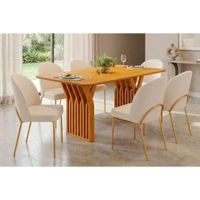 Conjunto Jantar Yara 6 Lugares Tampo MDF com Cadeiras Linho Neve Cedro 170CM DJ Móveis