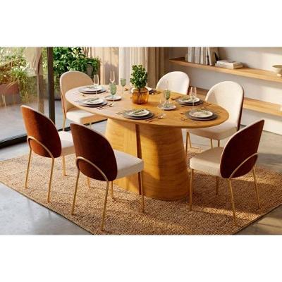Conjunto Jantar Ryze 6 Lugares Tampo MDF Cadeiras Boucle Perola e Terracota 180CM DJ Móveis