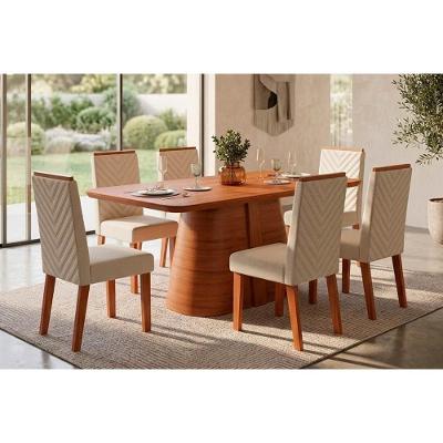 Conjunto Ryze 6 Lugares Tampo MDF Cadeiras Estofadas Linho Neve 170CM DJ Móveis