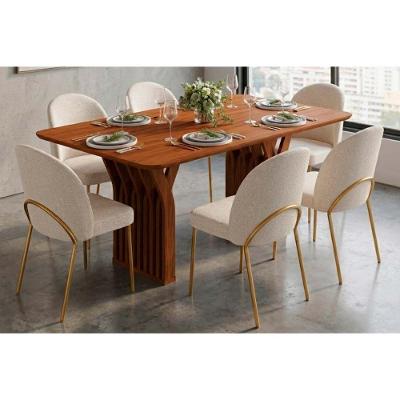 Conjunto Jantar Yara 6 Lugares Tampo MDF com Cadeiras Boucle Perola 170CM DJ Móveis
