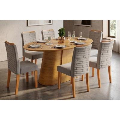 Conjunto Ryze 6 Lugares Tampo MDF Cadeiras Estofadas Cedro 180CM DJ Móveis