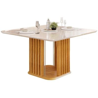 Mesa de Jantar Melissa 6 Lugares Quadrada MDF 136CM Amadeirado e Off White DJ Móveis