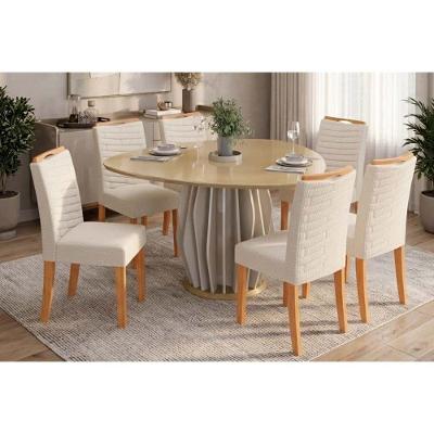 Conjunto Mesa Jantar Tokyo 6 Lugares Tampo MDF Cadeiras Julia Suede Off White 136CM DJ Móveis