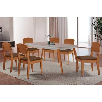 Sala de Jantar Havana 6 Lugares Tampo em Vidro Suede Marrom 180CM Móveis Rufato