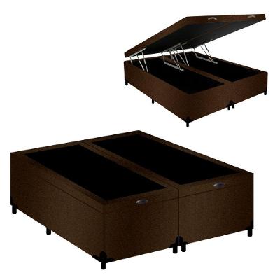 Cama Box com Baú Queen Belluno Bipartido Baú Pneumático Suede Marrom Bella Cama