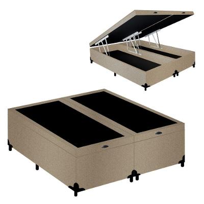 Cama Box com Baú King Belluno Bipartido Suede Abertura Pneumática Bege