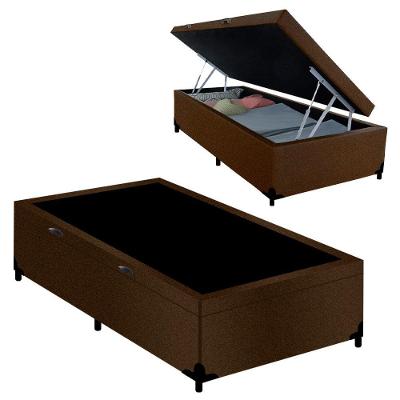 Cama Box com Baú Solteiro Belluno Abertura Pneumática Suede Marrom Bella Cama