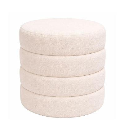 Puff Layer Redondo Madeira Maciça Bouclé Off White Sallar Home