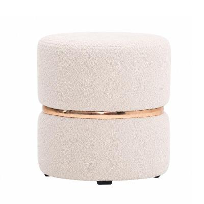 Puff Boston Redondo Assento Fixo Revestimento Bouclé Off White Sallar