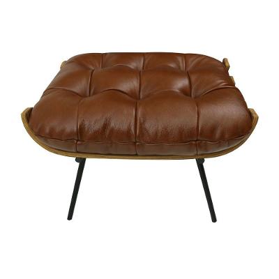 Puff Decorativo Laura Assento Espuma Revestimento Couro Marrom Sallar Home