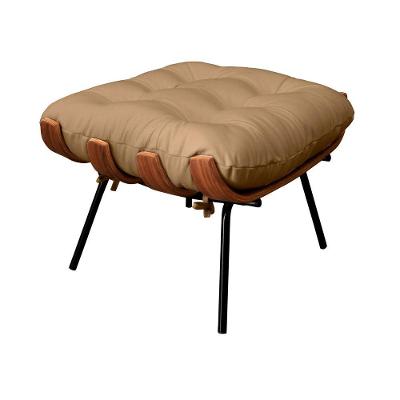 Puff Decorativo Laura Retangular Assento Espuma Revestimento Couro Bege Sallar Home