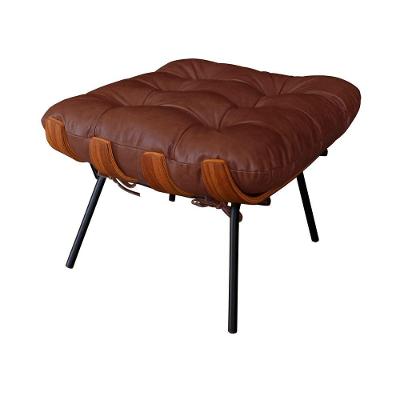 Puff Decorativo Laura Retangular Assento Espuma Revestimento Couro Marrom Avermelhado
