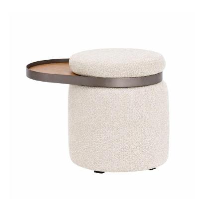 Puff Linen com Mesa Auxiliar Redondo Poliéster Bouclé Off White Sallar Home