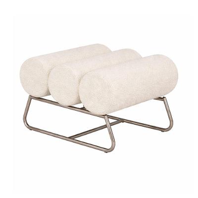 Puff Flow Redondo Assento Espuma Soft Estrutura Madeira Boucle Off White Casa do Puff