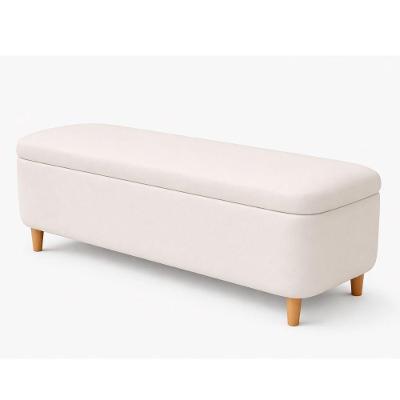 Puff Baú Bella 90cm Pés de Madeira Courino Off White Sallar Home