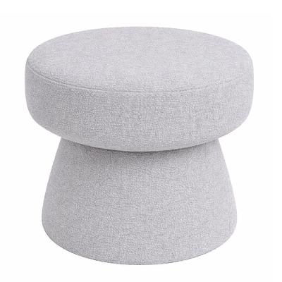 Puff Redondo Solis Bouclé Assento Espuma Soft Couro Sintético Cinza Solis