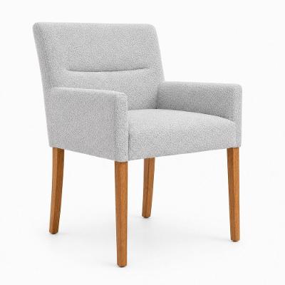 Poltrona Lykke com Revestimento Bouclé e Pés de Madeira Cinza Sallar Home