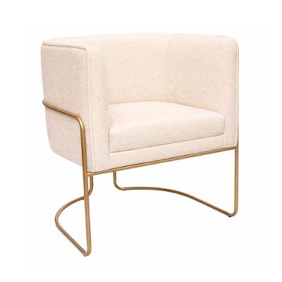 Poltrona Mono Decorativa Bouclé com Base Aço Ouro Confortável Off White