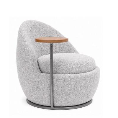 Poltrona Noah com Mesa Lateral Bouclé Confortável Cinza Sallar Home