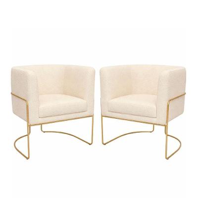Poltrona Mono Decorativa Bouclé com Base Aço Confortável Off White Sallar Home