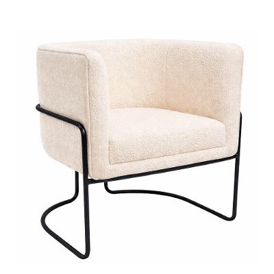 Poltrona Mono Decorativa Bouclé com Base Aço Confortável Off White Sallar Home