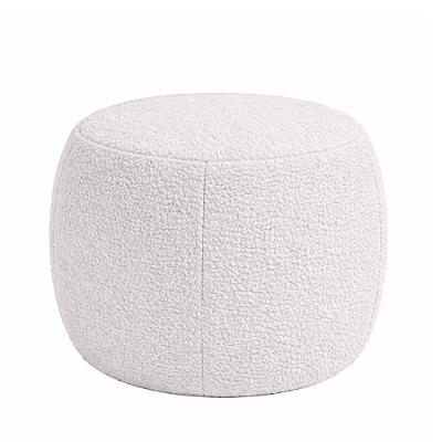 Puff Boreal Redondo Espuma Soft Boucle Couro Sintetico Cinza Sallar Home
