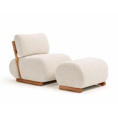 Poltrona Nubia com Puff Bouclé Fibra Sintética Confortável Off White Sallar Home