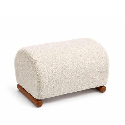 Puff Nubia Redondo Madeira Maciça Courino Bouclé Off White Sallar Home