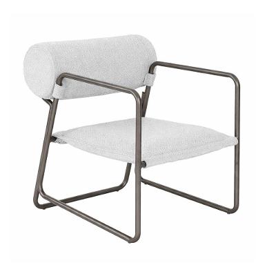 Poltrona Flow Decorativa em Bouclé com Base de Aço Confortável Cinza Sallar Home