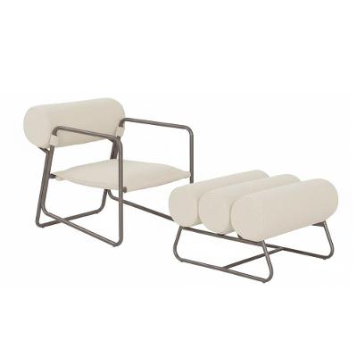 Poltrona com Puff Flow Decorativa Bouclé com Apoio Confortável Off White Sallar Home