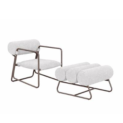 Poltrona com Puff Flow Decorativa Bouclé com Apoio Confortável Cinza Sallar Home