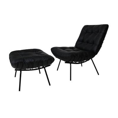 Poltrona com Puff Laura Decorativa em Couro com Almofadas Soltas Preto Sallar Home