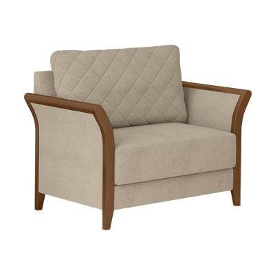 Poltrona Decorativa Akita em Linho Rústico Confortável Bege Sallar Home