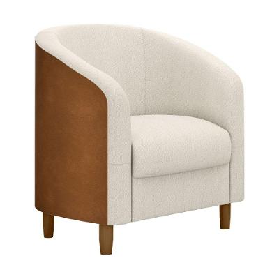 Poltrona Decorativa Dolar com Courino e Boucle Suave Confortável Caramelo e Off White Sallar Home
