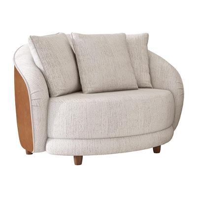 Poltrona Decorativa Mercy com Courino Caramelo e Linho Off White com Bege Sallar Home