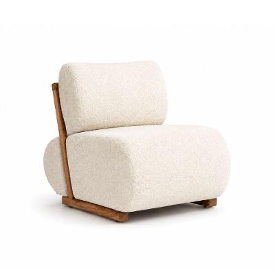 Poltrona Decorativa Nubia com Estofado Bouclé e Pés de Madeira Off White Sallar Home
