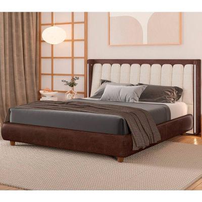 Cama Japonesa Casal Seo-yeon com Led em Madeira Eucalipto Marrom e Off White Sallar Home