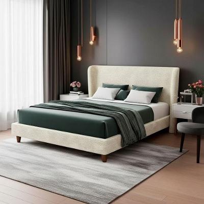 Cama Japonesa com Cabeceira King Corea em Bouclê Off White Sallar Home