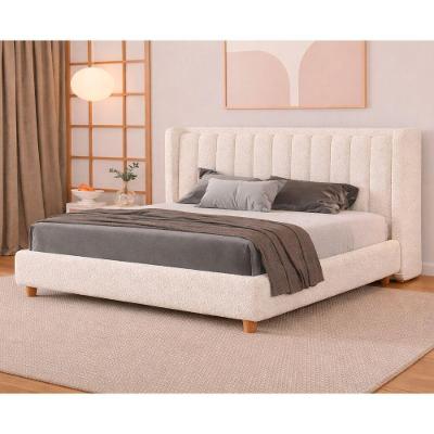 Cama Japonesa com Cabeceira Casal Seo-yeon com Estofamento Bouclé Madeira Off White